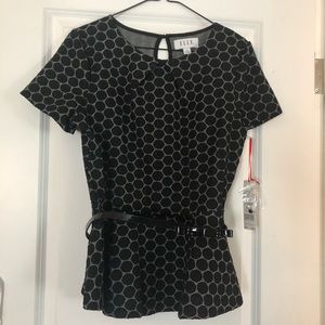 NWT Elle peplum belted dot top